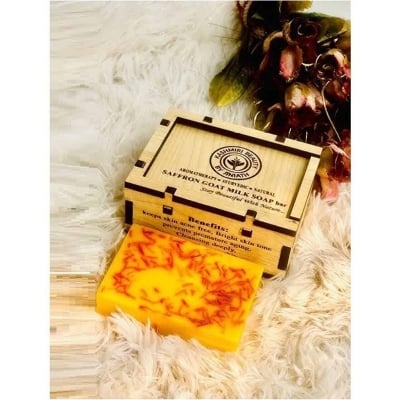 Picture of Kashmiri Beauty Super Saffron Goat Milk wooden box soap-yellow