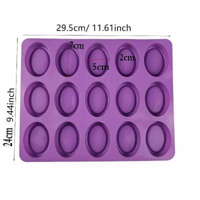 Picture of Silicone Oval Soap Molds 15cups Handmade Candle Moulds Candy Pudding Chocolate Cake Baking Mold-Multicolor
