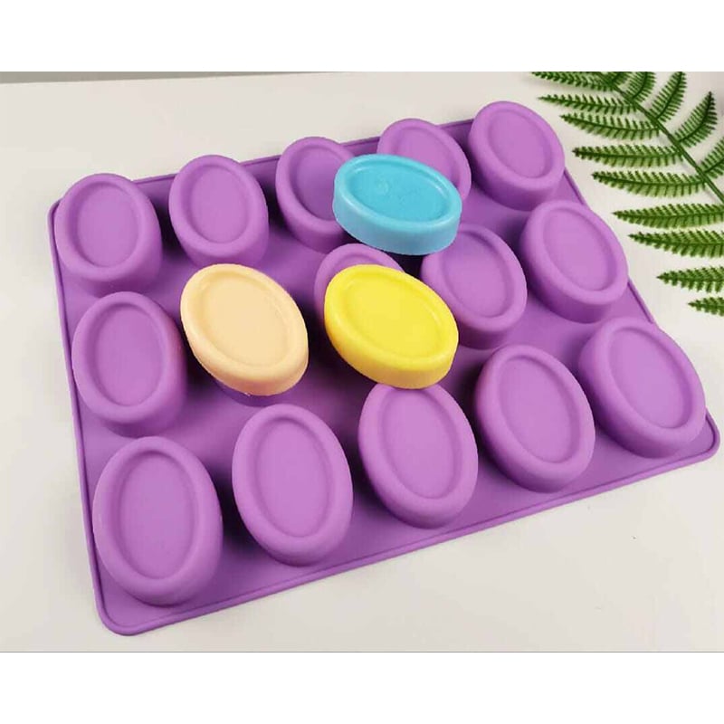 Picture of Silicone Oval Soap Molds 15cups Handmade Candle Moulds Candy Pudding Chocolate Cake Baking Mold-Multicolor
