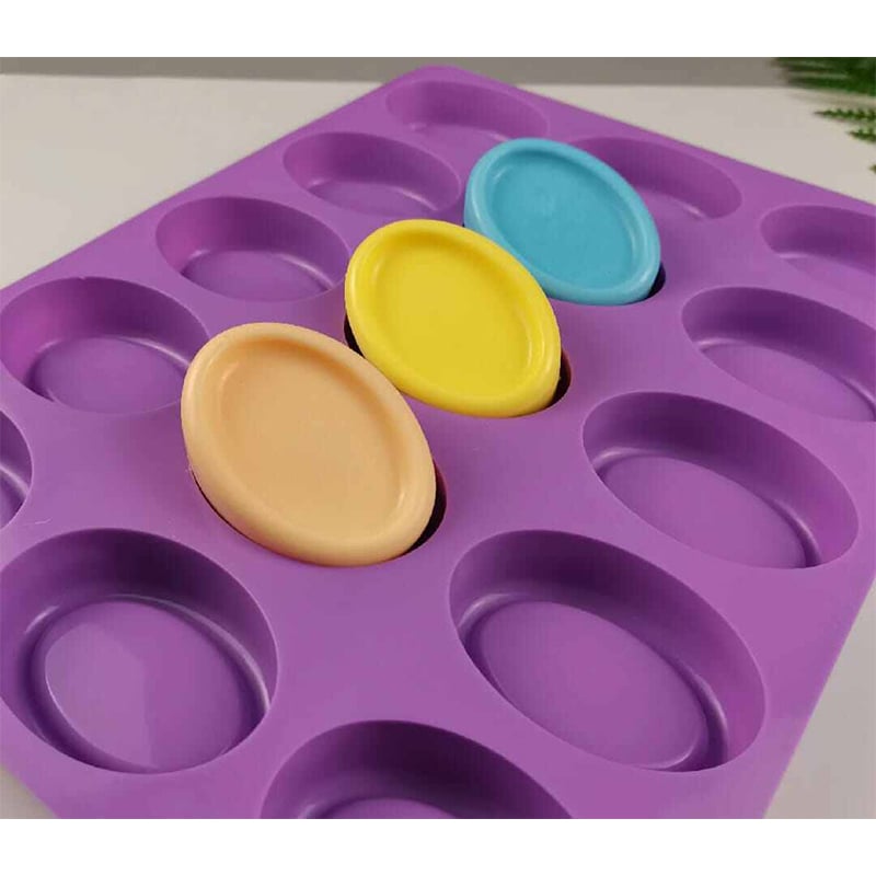 Picture of Silicone Oval Soap Molds 15cups Handmade Candle Moulds Candy Pudding Chocolate Cake Baking Mold-Multicolor