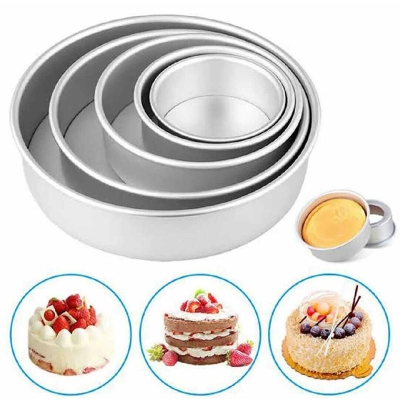 Picture of Round Aluminum Cake Mold - 4 Pieces Set - Bake Perfect Cakes Every Time With Round Aluminum Cake Mold Set-Silver