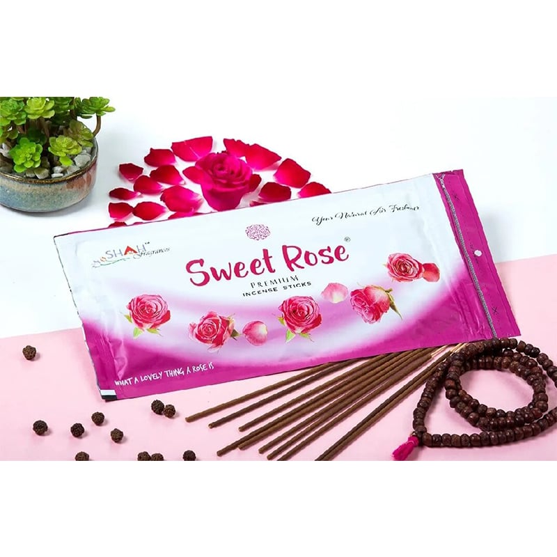 Picture of Shah Fragrances Sweet Rose Incense Sticks Zipper Pack 115g Charcoal Free-Brown