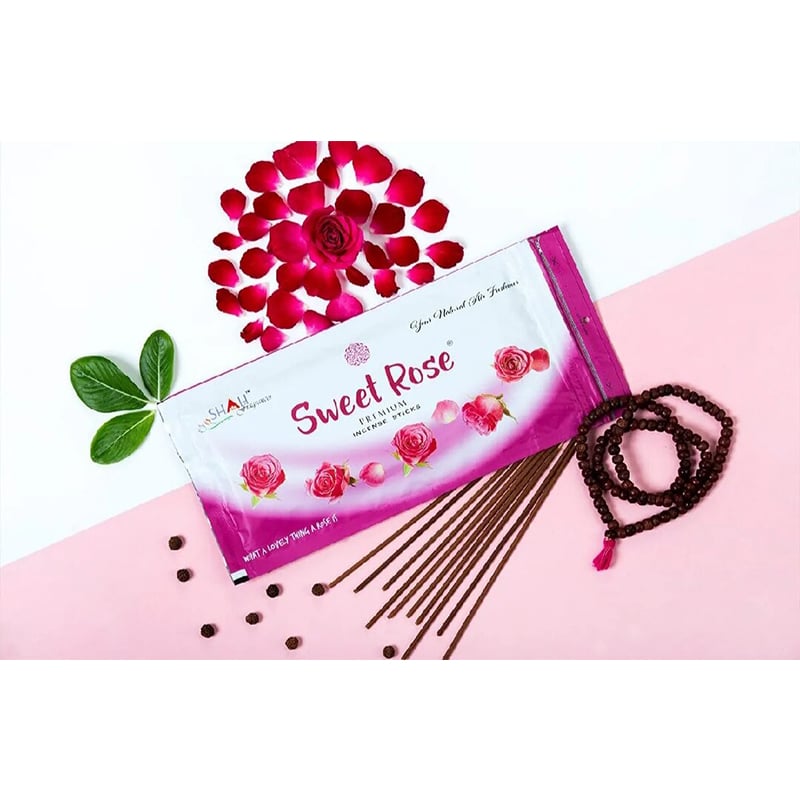 Picture of Shah Fragrances Sweet Rose Incense Sticks Zipper Pack 115g Charcoal Free-Brown