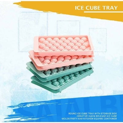 Picture of Round Ice Cube Tray With Storage Box Creative Quick Release Ice Cube Molds Party Bar Kitchen Square Container-Multicolor
