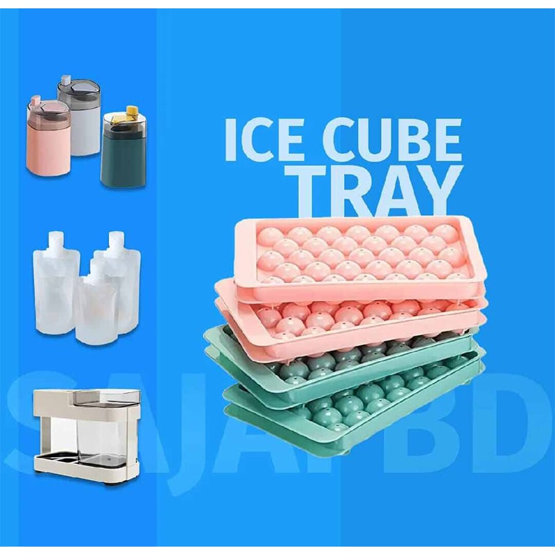 Picture of Round Ice Cube Tray With Storage Box Creative Quick Release Ice Cube Molds Party Bar Kitchen Square Container-Multicolor