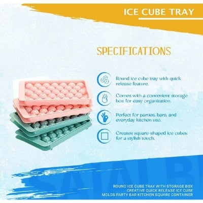 Picture of Round Ice Cube Tray With Storage Box Creative Quick Release Ice Cube Molds Party Bar Kitchen Square Container-Multicolor