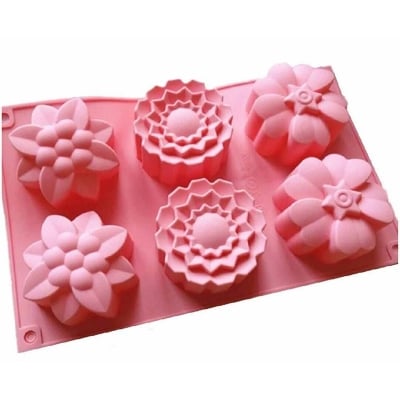 Picture of 6 Flowers Silicone Muffin Cups Cake Baking Mould Handmade Soap Mold 280 X 170Mm - Cake Decoration Tools-Multicolor