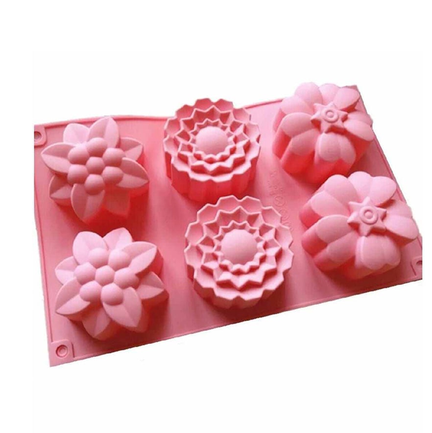 Picture of 6 Flowers Silicone Muffin Cups Cake Baking Mould Handmade Soap Mold 280 X 170Mm - Cake Decoration Tools-Multicolor