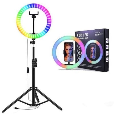 Picture of 10-inch RGB LED Soft Ring Light with Tripod – Ideal for Photography, Makeup, YouTube Videos & Selfies - Black