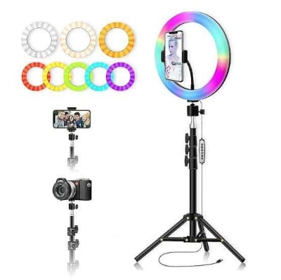 Picture of 10-inch RGB LED Soft Ring Light with Tripod – Ideal for Photography, Makeup, YouTube Videos & Selfies - Black