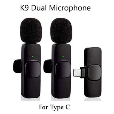 Picture of K9 Wireless Dual Microphone Professional Lapel Lavalier Microphone Remove Noise For Type - C - Black