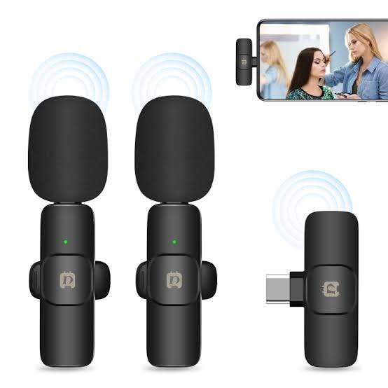 Picture of K9 Wireless Dual Microphone Professional Lapel Lavalier Microphone Remove Noise For Type - C - Black