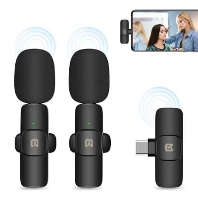 Picture of K9 Wireless Dual Microphone Professional Lapel Lavalier Microphone Remove Noise For Type - C - Black