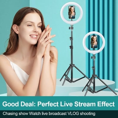 Picture of 10 Inch Selfie Ring Light With Tripod Stand & Cell Phone Holder For Live Stream / Makeup - Ring Light - Black
