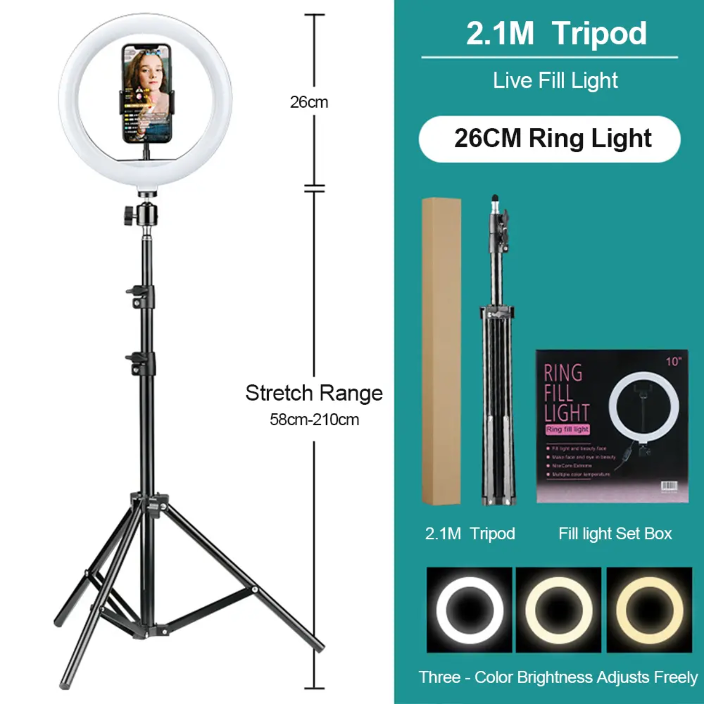 Picture of 10 Inch Selfie Ring Light With Tripod Stand & Cell Phone Holder For Live Stream / Makeup - Ring Light - Black