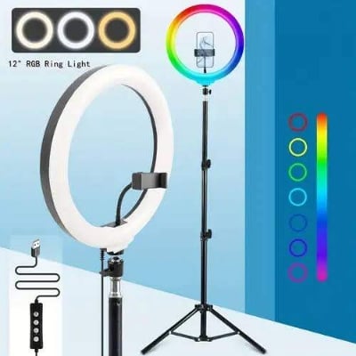 Picture of 12-inch RGB LED Soft Ring Light with Tripod – Perfect for Photography, Makeup, YouTube, and Selfies - Black