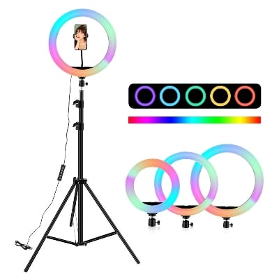 Picture of 12-inch RGB LED Soft Ring Light with Tripod – Perfect for Photography, Makeup, YouTube, and Selfies - Black