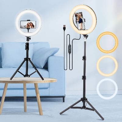 Picture of 12 Inch Selfie Ring Light With Tripod Stand & Cell Phone Holder For Live Stream / Makeup - Ring Light - Black