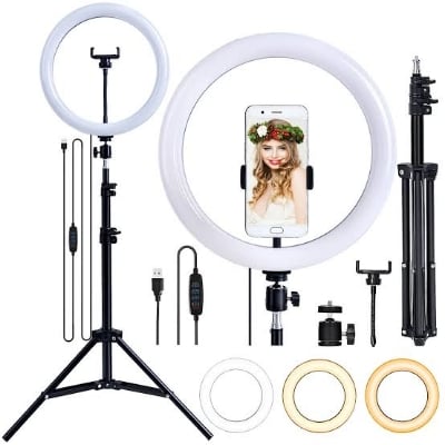 Picture of 12 Inch Selfie Ring Light With Tripod Stand & Cell Phone Holder For Live Stream / Makeup - Ring Light - Black