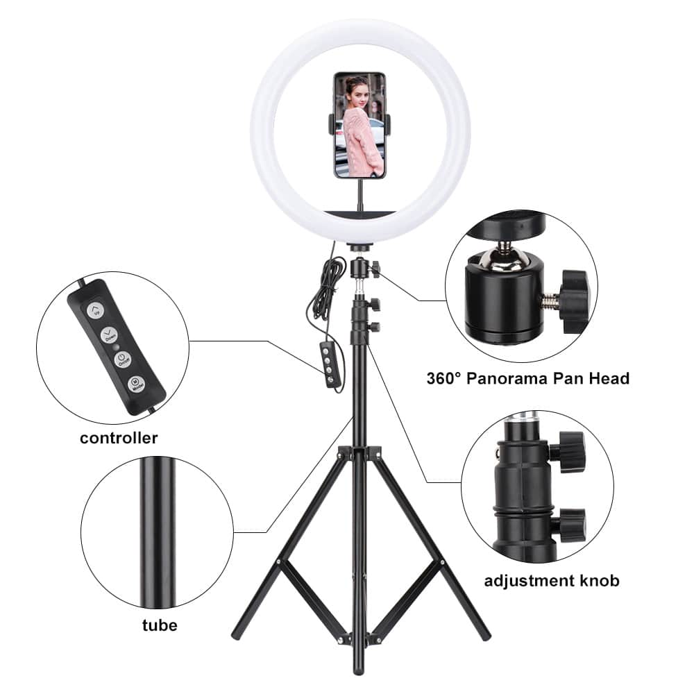 Picture of 12 Inch Selfie Ring Light With Tripod Stand & Cell Phone Holder For Live Stream / Makeup - Ring Light - Black
