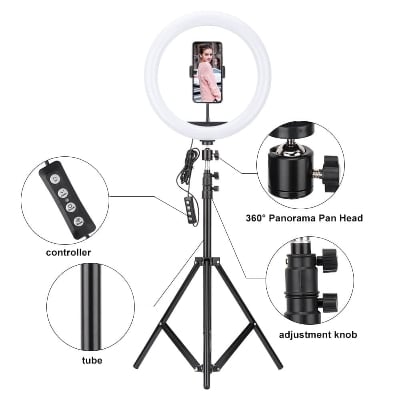 Picture of 12 Inch Selfie Ring Light With Tripod Stand & Cell Phone Holder For Live Stream / Makeup - Ring Light - Black