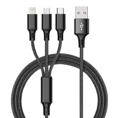Picture of USB Charger Cable 3 In 1 Fast Charging USB Charger Cable / Fast Charging Data Transfer/Compatible with Micro USB, USB-C/Type-C Devices - Multicolor