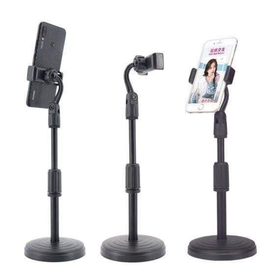 Picture of Desktop Mobile Phone Holder Height Adjustable Stand & 360° Rotatable for Live Streaming Shoot YouTube TikTok Video and Multipurpose Round Base Smartphone Mobile Stand- Black - Black