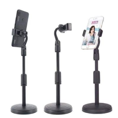 Picture of Desktop Mobile Phone Holder Height Adjustable Stand & 360° Rotatable for Live Streaming Shoot YouTube TikTok Video and Multipurpose Round Base Smartphone Mobile Stand- Black - Black