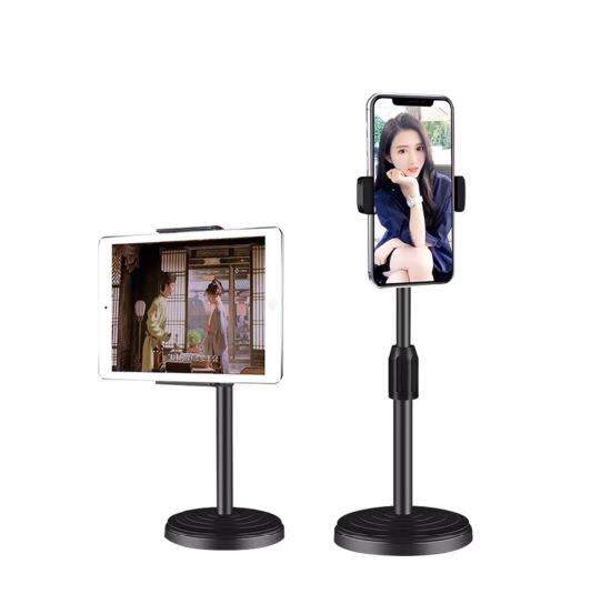 Picture of Desktop Mobile Phone Holder Height Adjustable Stand & 360° Rotatable for Live Streaming Shoot YouTube TikTok Video and Multipurpose Round Base Smartphone Mobile Stand- Black - Black