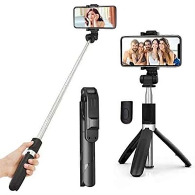 Picture of XT-02 3 In 1 Bluetooth Selfie Stick Horizontal and Vertical Shooting Mobile Phone Tripod Remote Control Selfie Stand for Making TikTok, Vlog Videos and Tripod Stand Selfie Stick for for Mobile and All Smart Phones-b Arham Gedget - Black