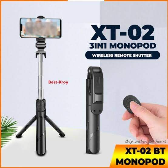 Picture of XT-02 3 In 1 Bluetooth Selfie Stick Horizontal and Vertical Shooting Mobile Phone Tripod Remote Control Selfie Stand for Making TikTok, Vlog Videos and Tripod Stand Selfie Stick for for Mobile and All Smart Phones-b Arham Gedget - Black
