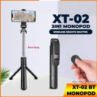 Picture of XT-02 3 In 1 Bluetooth Selfie Stick Horizontal and Vertical Shooting Mobile Phone Tripod Remote Control Selfie Stand for Making TikTok, Vlog Videos and Tripod Stand Selfie Stick for for Mobile and All Smart Phones-b Arham Gedget - Black