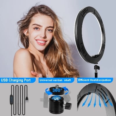 Picture of 14-Inch Ring Light with Adjustable Stand – Enhance Lighting for Photography and Videos - Black