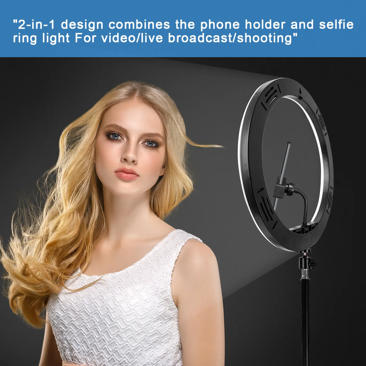 Picture of 14-Inch Ring Light with Adjustable Stand – Enhance Lighting for Photography and Videos - Black