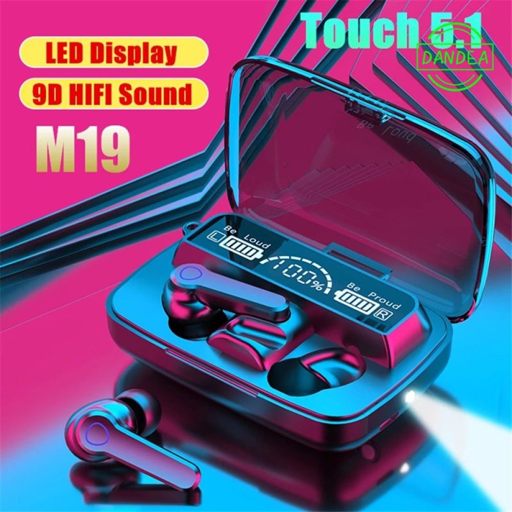 Picture of M19 Tws Digital Display Bluetooth Headset/With Flashlight Earbuds Tws Earphone Touch Control Wireless Bluetooth 5.1 Headphones With Microphone Good Effect And Easy To Use - Bluetooth Headphone - Bluetooth Headphone - Black