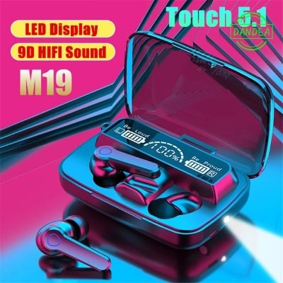 Picture of M19 Tws Digital Display Bluetooth Headset/With Flashlight Earbuds Tws Earphone Touch Control Wireless Bluetooth 5.1 Headphones With Microphone Good Effect And Easy To Use - Bluetooth Headphone - Bluetooth Headphone - Black