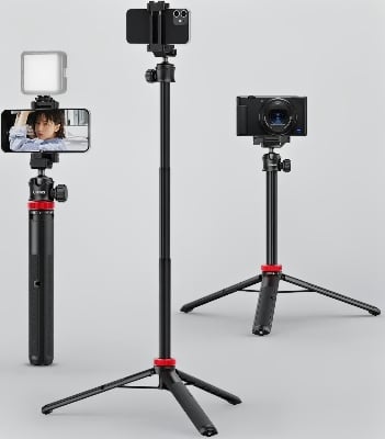 Picture of ULANZI MT-44 Extendable Phone Tripod 44" Selfie Stick Vlog Stand with 2 in 1 Phone Clip 360° Ball Head Camera-Tripod for Phone - Black
