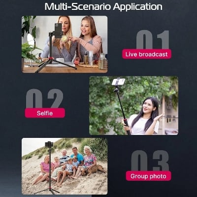 Picture of ULANZI MT-44 Extendable Phone Tripod 44" Selfie Stick Vlog Stand with 2 in 1 Phone Clip 360° Ball Head Camera-Tripod for Phone - Black
