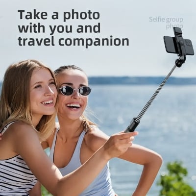 Picture of Portable Mini Q07 Selfie Stick with Integrated Telescopic Fill Light for Bluetooth Mobile Phone Stand Landing Tripod - Black