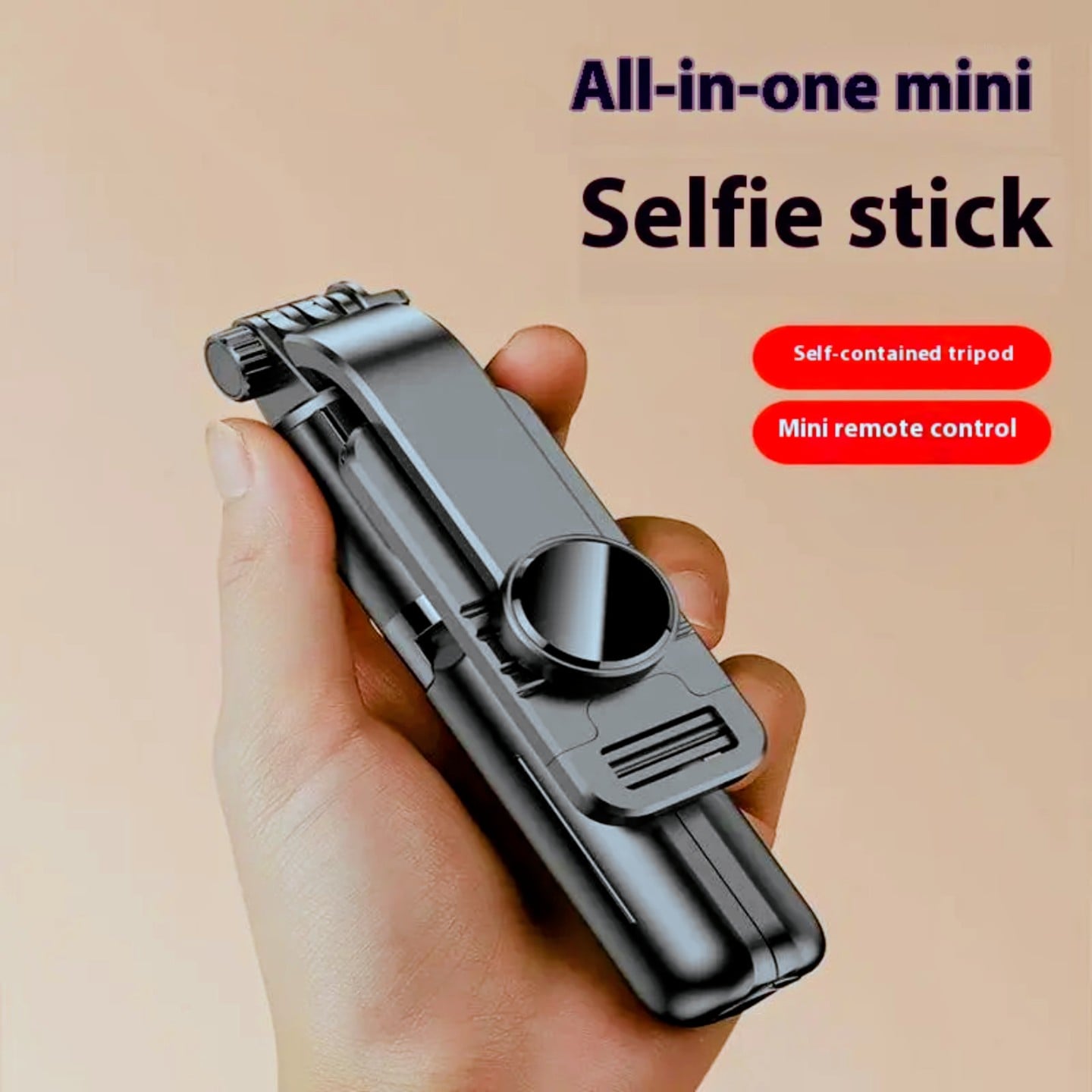 Picture of Portable Mini Q07 Selfie Stick with Integrated Telescopic Fill Light for Bluetooth Mobile Phone Stand Landing Tripod - Black