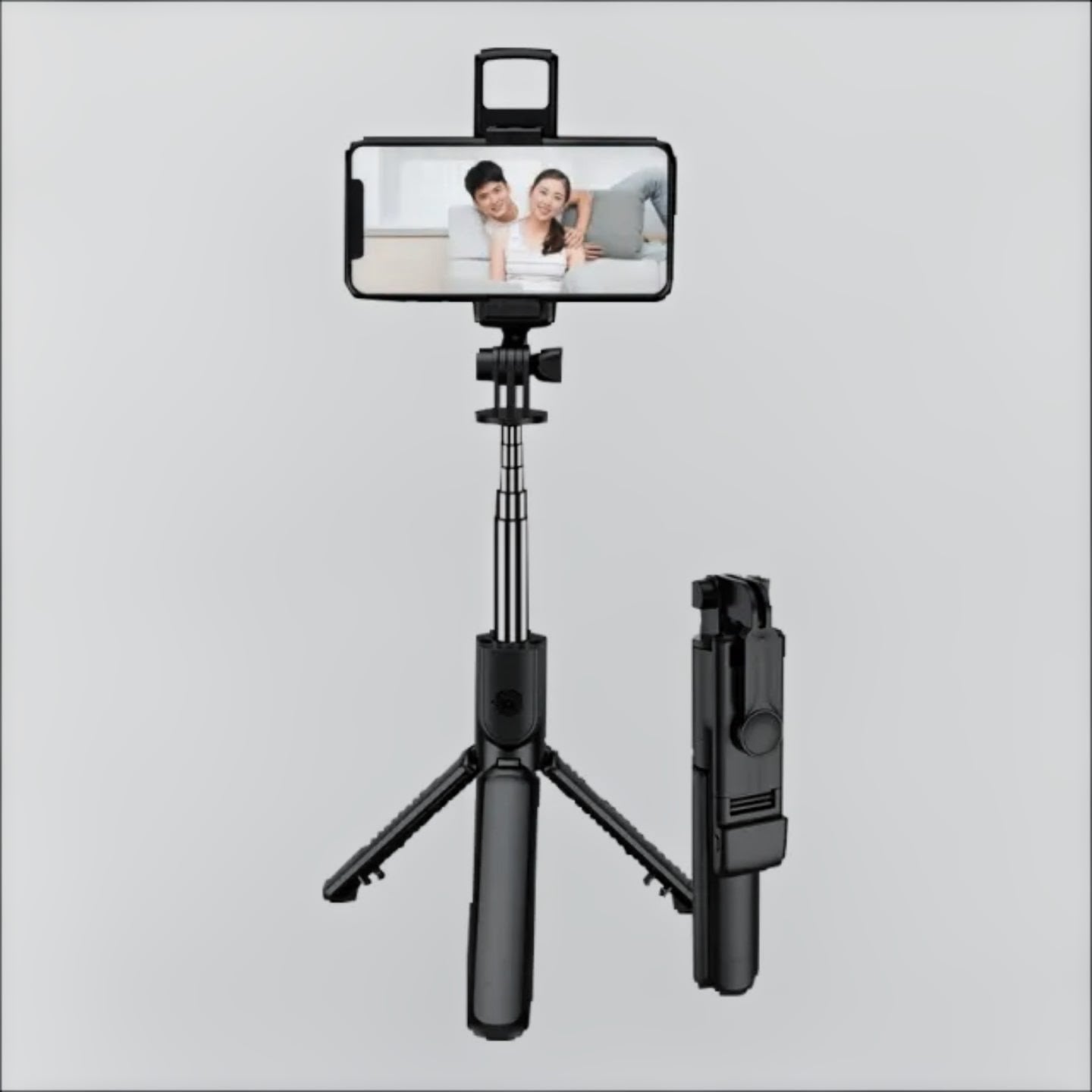 Picture of Portable Mini Q07 Selfie Stick with Integrated Telescopic Fill Light for Bluetooth Mobile Phone Stand Landing Tripod - Black