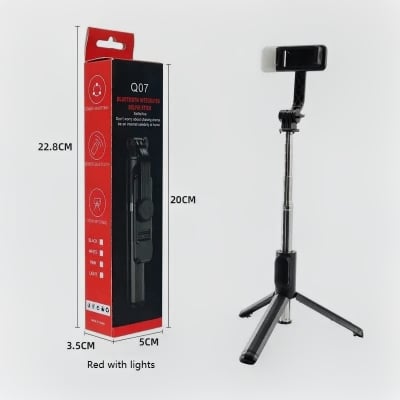 Picture of Portable Mini Q07 Selfie Stick with Integrated Telescopic Fill Light for Bluetooth Mobile Phone Stand Landing Tripod - Black