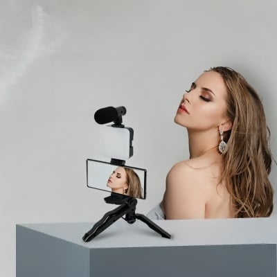 Picture of Ay-49 Smartphone Vlogging Kit Wireless Control Photography Fill Light With Tripod Stand Microphone For Tiktok Youtube Conference - Ring Light - Black