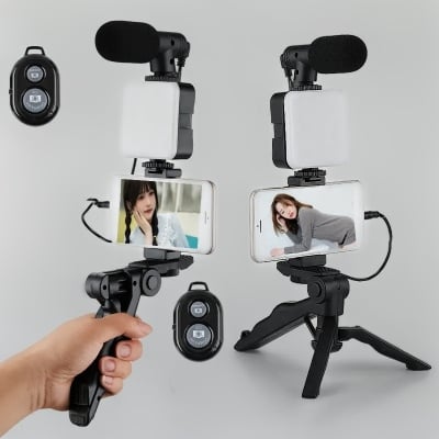 Picture of Ay-49 Smartphone Vlogging Kit Wireless Control Photography Fill Light With Tripod Stand Microphone For Tiktok Youtube Conference - Ring Light - Black