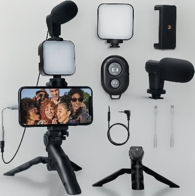 Picture of Ay-49 Smartphone Vlogging Kit Wireless Control Photography Fill Light With Tripod Stand Microphone For Tiktok Youtube Conference - Ring Light - Black