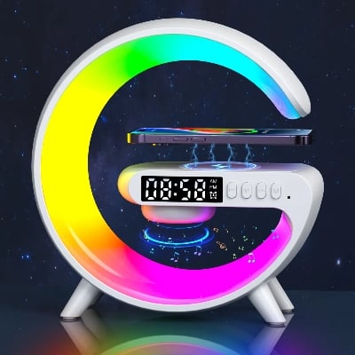 Picture of G63 Speaker Lamp - APP Control 3 in 1 Multi-Function Bluetooth Speaker With Wireless Charging, RGB Light and Alarm Clock - Charger G Lamp with Sunrise Alarm for Bedroom & Bedside Table