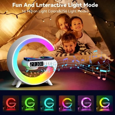 Picture of G63 Speaker Lamp - APP Control 3 in 1 Multi-Function Bluetooth Speaker With Wireless Charging, RGB Light and Alarm Clock - Charger G Lamp with Sunrise Alarm for Bedroom & Bedside Table