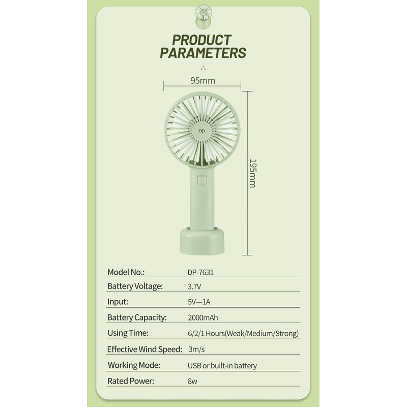 Picture of Portable Compact Mini USB Lithium Battery Rechargeable Hand Fan - Multicolor