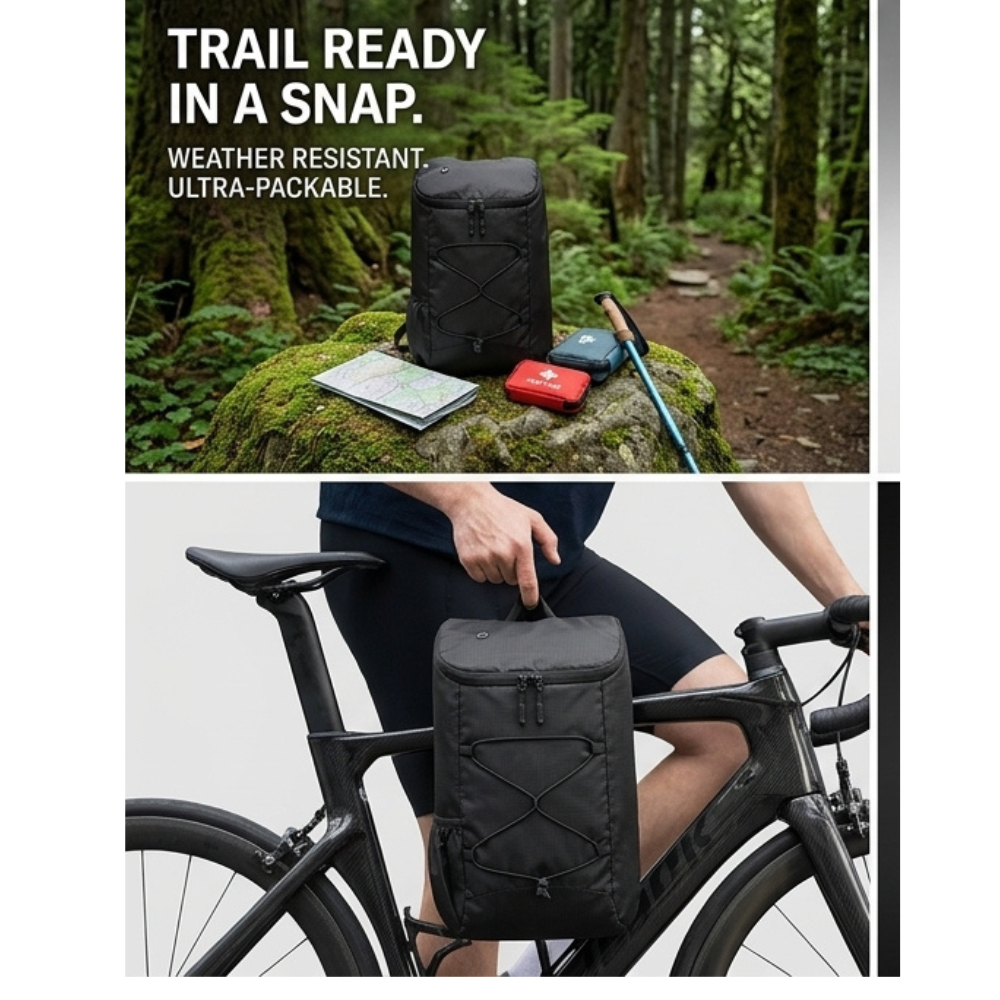 Picture of 16L Foldable Hiking Backpack – Lightweight Packable Water-Repellent Daypack, Ultralight Collapsible Rucksack for Travel, Gym and Outdoor Sports (Black)