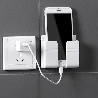 Picture of Mobile Phone Charging Hanging Holder Multifunction Wall Mounted Plug Bracket Remote Control Mounted Storage Box